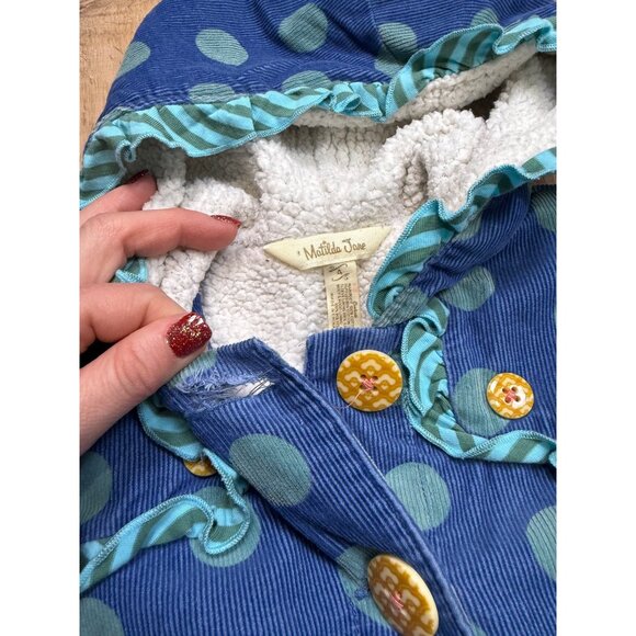 Matilda Jane Ruffle Polka Dot Fleece Lined Corduroy Jacket Hooded Size 4 - Picture 5 of 9